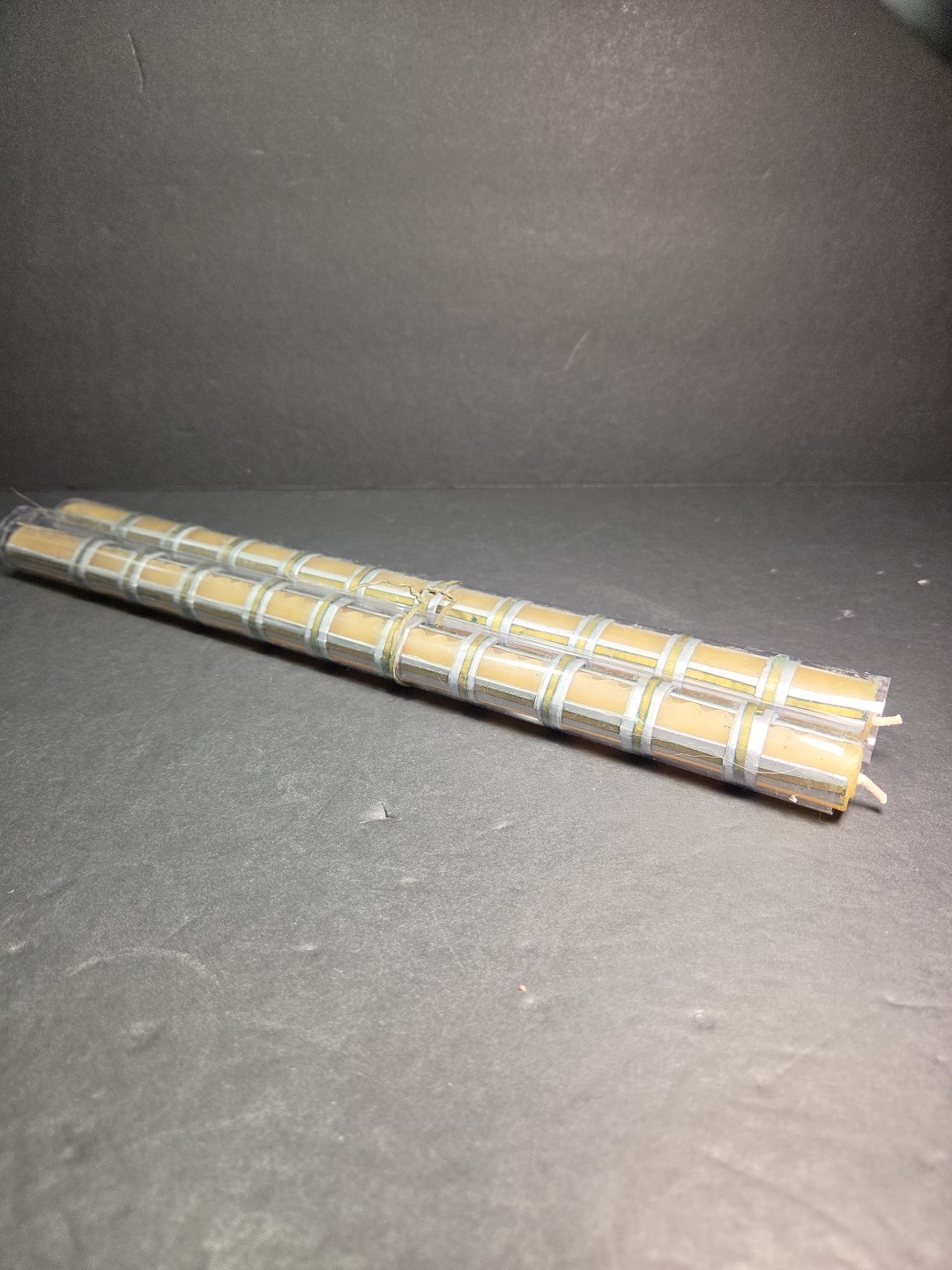 Set 2 Decorative Candles Acrylic Sleeve Gold Silver Stripe Faux Bamboo Coastal gallery