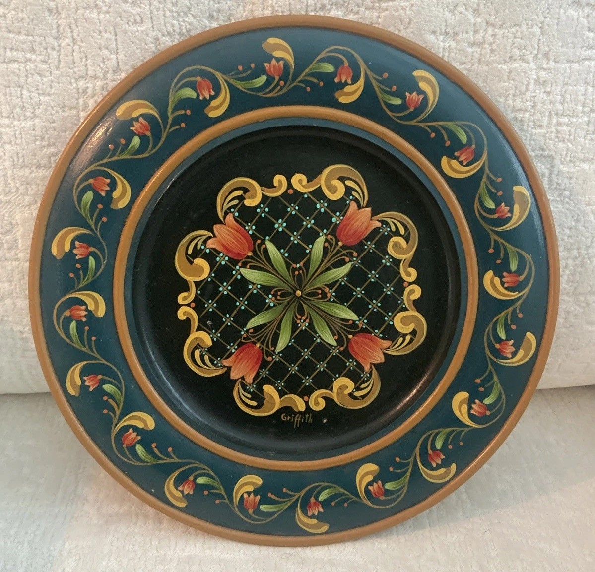 VTG Norwegian Rosemaling Handpainted Plate~ Plaque Florals Artist Signed 12” VGC gallery