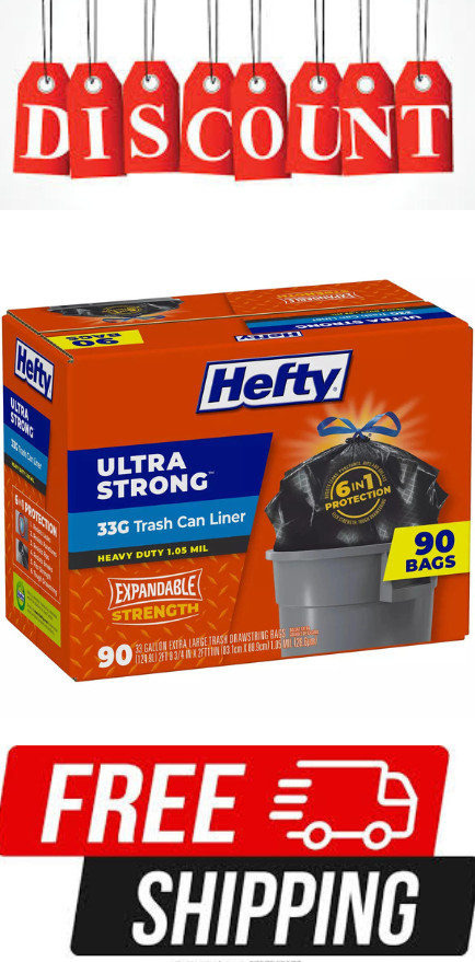Hefty Ultra Strong Drawstring Trash Bags, Unscented (33 gal., 90 count.) gallery