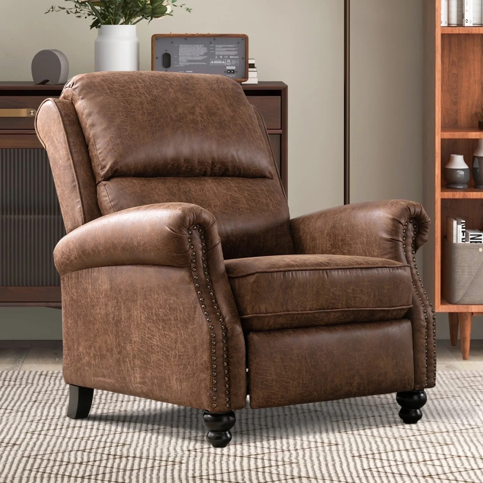 EBELLO Push Back Recliner Chair Studded Faux Leather Armchair for Living Room gallery