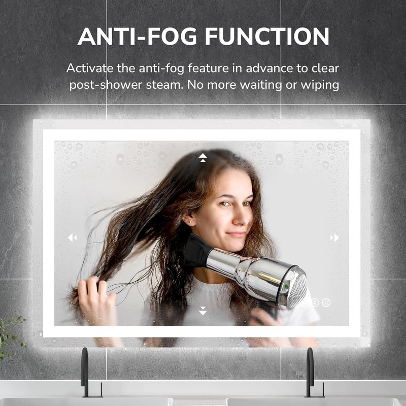 Dimmable LED Bathroom Mirror Lighted Touch Vanity Mirror Anti-Fog 3000K-6000K gallery