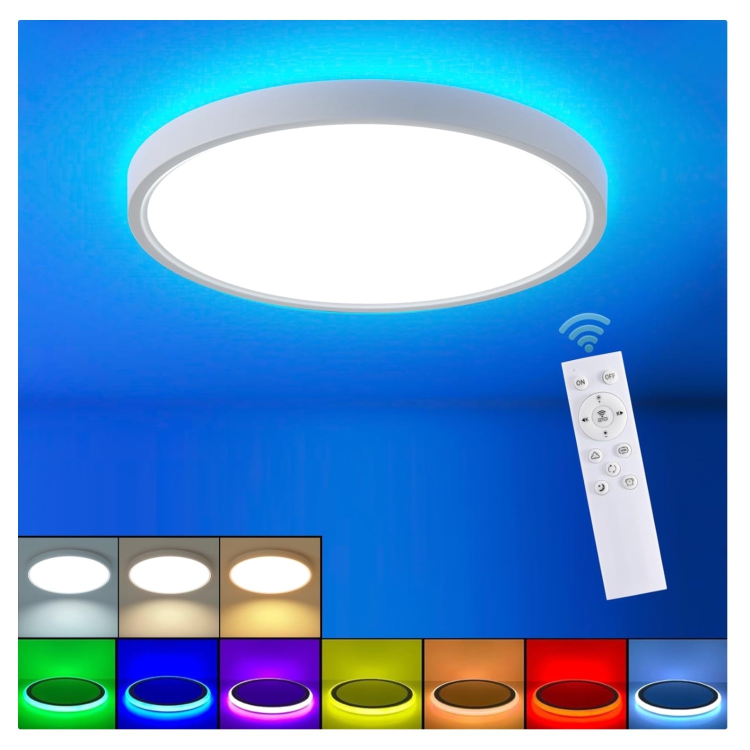 RGB LED Ceiling Light Dimmable with Remote Control, 18W 1800lm Color Changing... gallery