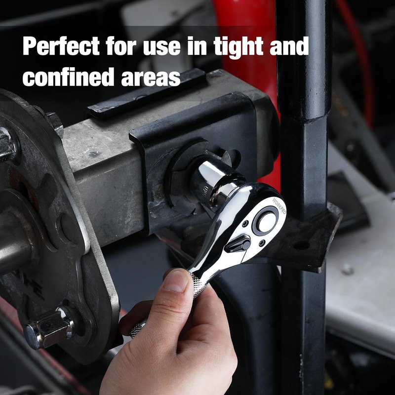 WORKPRO 3PC Stubby Ratchet Set Quick Release 1/4" 3/8" 1/2" Drive Ratchet Handle gallery
