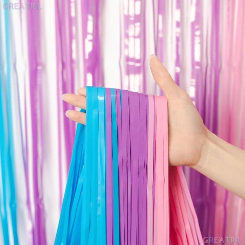 Blue Purple Pink Tinsel Backdrop - Pastel Foil Fri gallery