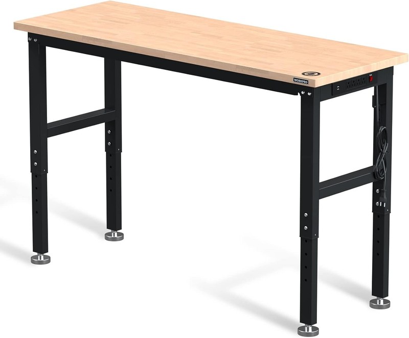 WORKPRO 72"/48''/60''Adjustable Workbench Rubber Wood Top Heavy-Duty Workstation gallery