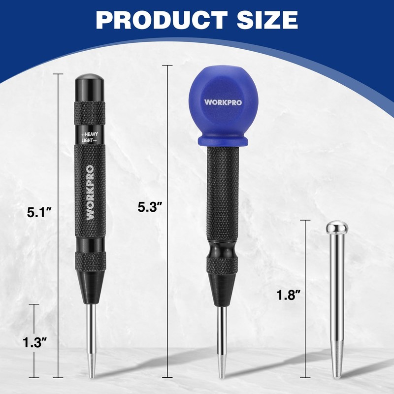 WORKPRO 2Pack Automatic Center Punch Adjustable Spring Loaded Metal Center Punch gallery