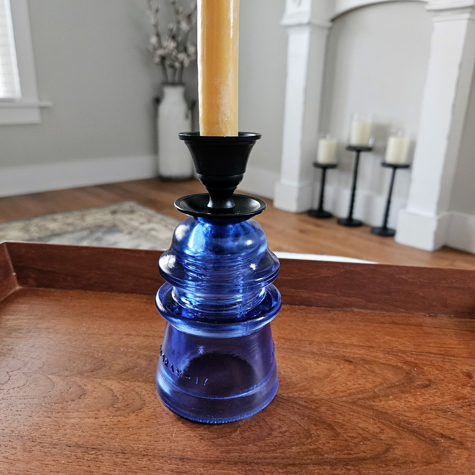 Glass Insulator Candlestick Holder. Cobalt Blue Candle Holder. Decorative Glass. gallery