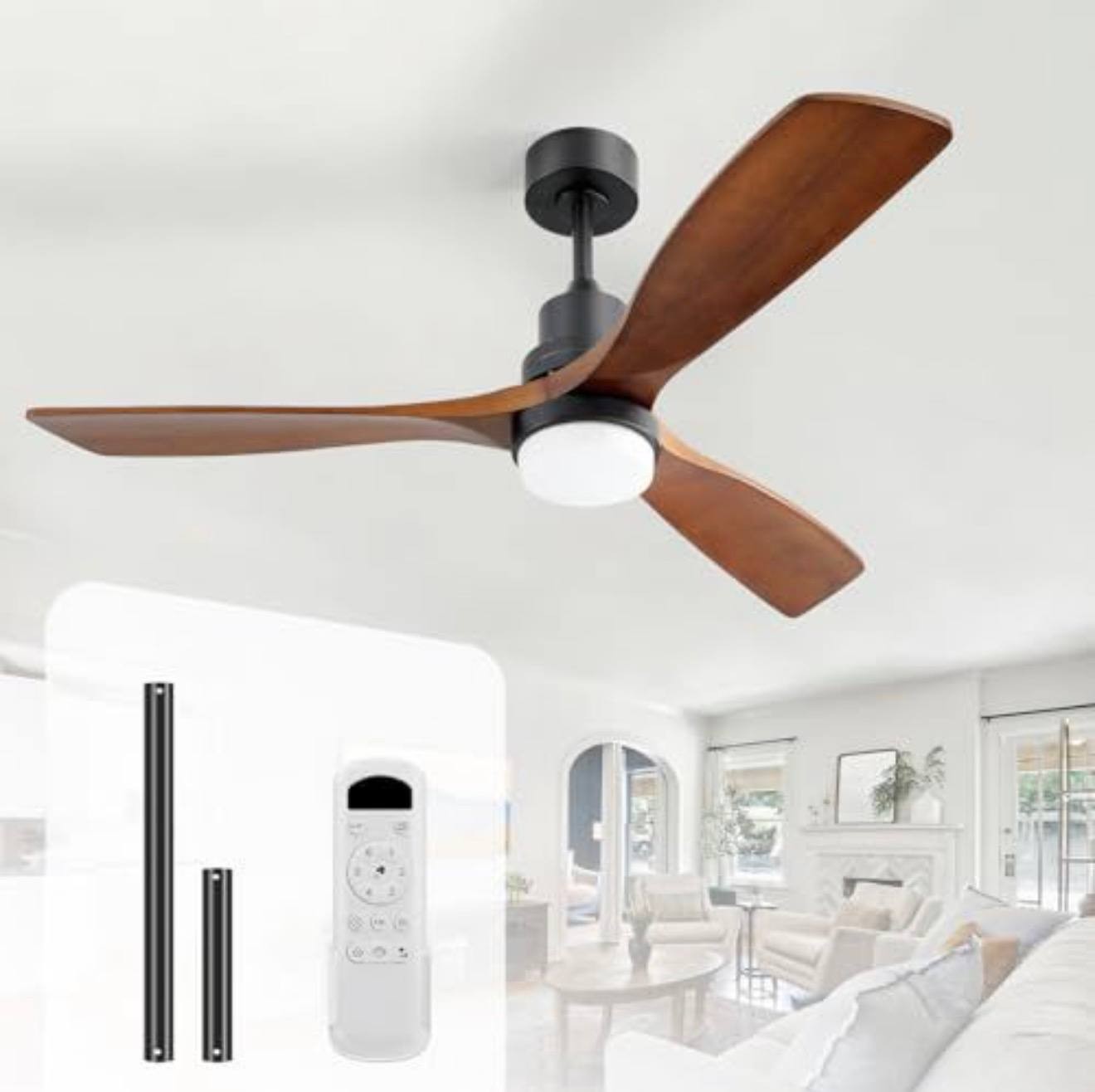 Large 52 in Ceiling Fan Indoor - Quiet DC Motor, Remote Control - Natural Wood gallery