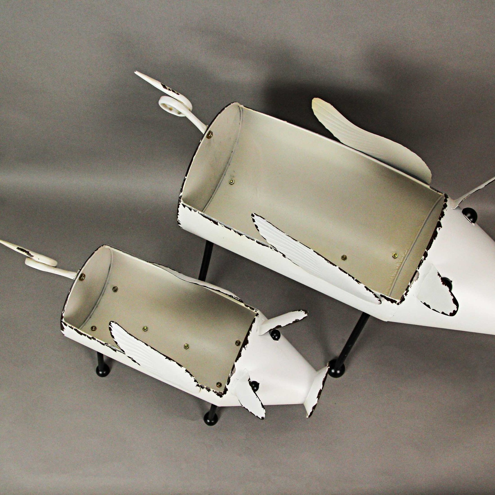 Rustic White Painted Galvanized Metal Flying Pig Standing Planters Set of 2 gallery