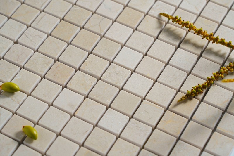 Simple Tile - Marble Mosaic Tile Kitchen Backsplash, 1"X1" Square - Crema Marfil gallery