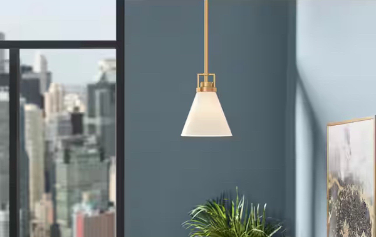 Home Decorators Collection Clermont 1-Light Satin Brass Shaded Pendant Light gallery
