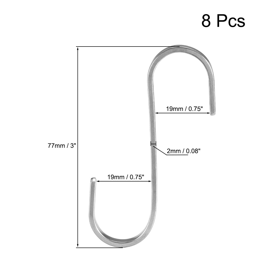 Stainless Steel S Hooks 3 Inch Flat S Shaped Hangers Multiple Uses 8pcs gallery