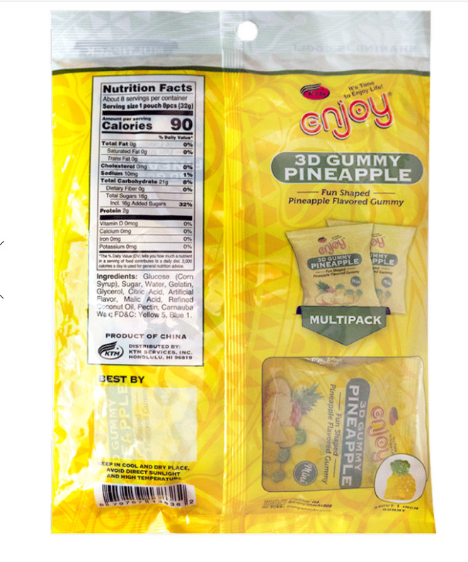 Enjoy 3D Pineapple Gummy Candy - 8 Pack Multipack, Fun Shaped, 1 bag gallery