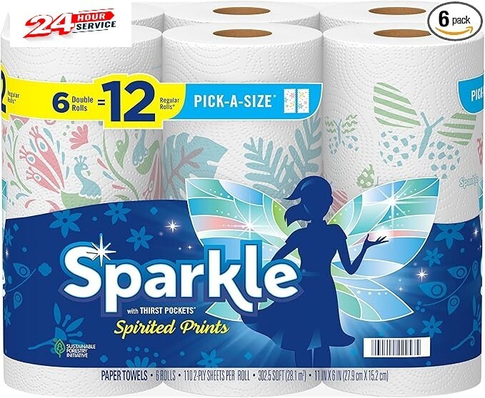 Pick-A-Size Paper Towels, Spirited Prints, 6 Double Rolls = 12 Regular gallery