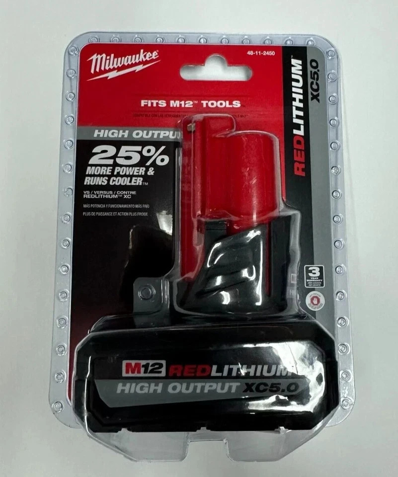 Milwaukee M12 High Output XC5.0 Lithium-Ion Battery Pack - Red (48-11-2450) gallery