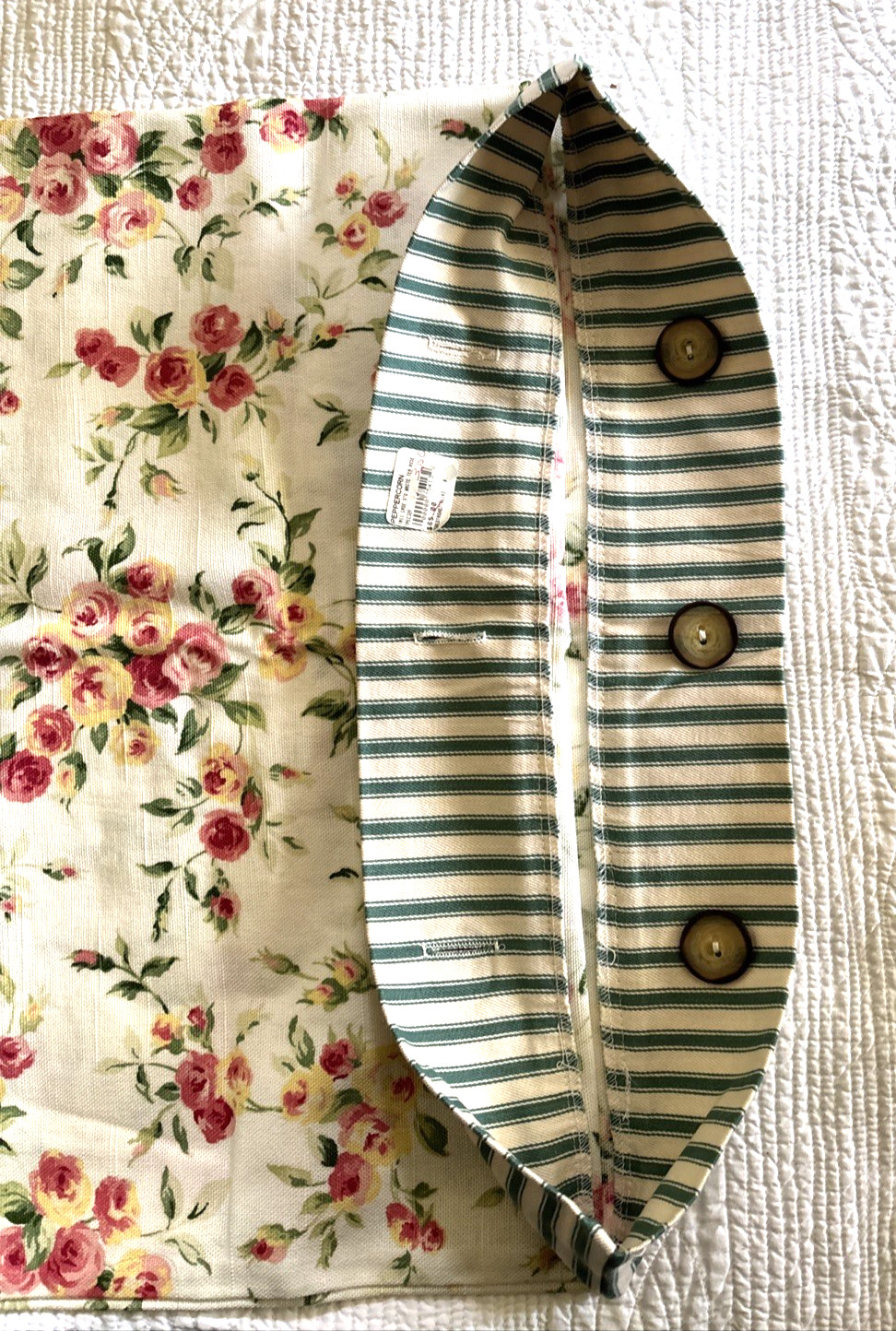 NWT Cottage Chic Linen Pillowcase or sham; white background with floral pattern gallery