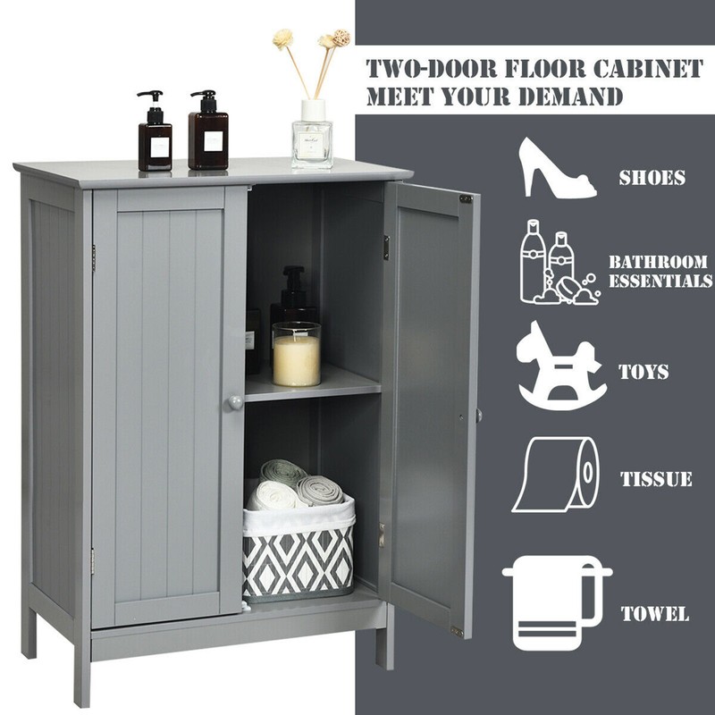 Bathroom Floor Storage Cabinet Double Door Kitchen Cupboard Shoe Cabinet Grey gallery