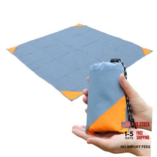 Pocket Picnic Blanket, Sandproof Lightweight Pocket 55"x60" Grey/Orange gallery