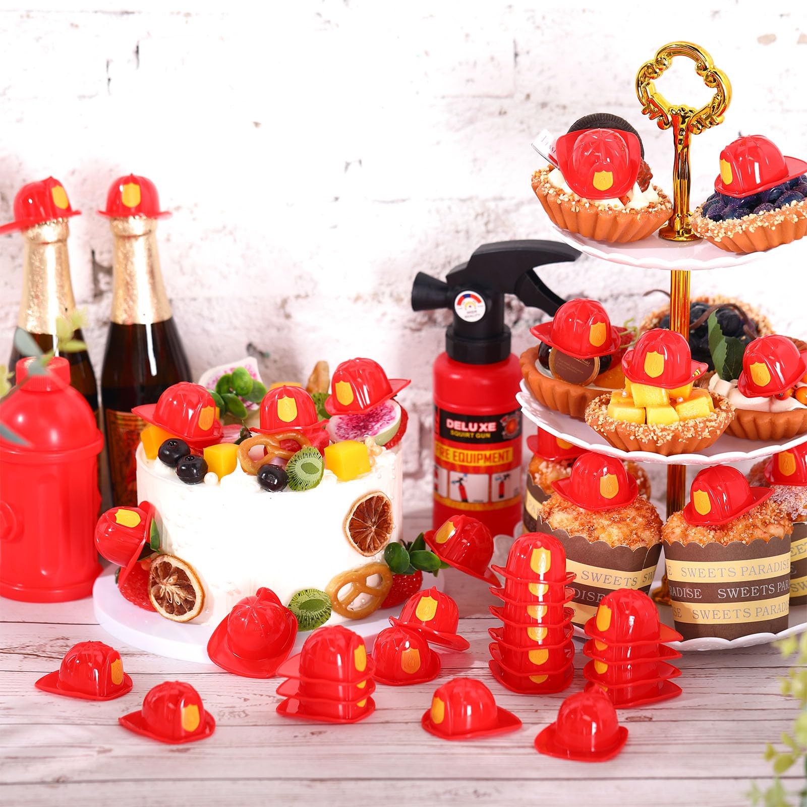 Sratte 36 Pcs Miniature Red Firefigher Hats Mini Fireman Bottle Small, gallery