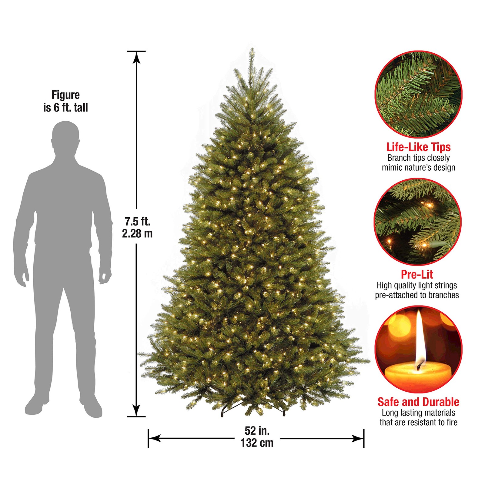 National Tree Company 7.5 ft Pre-Lit Dunhill Fir Artificial 7ft 6in, Green gallery