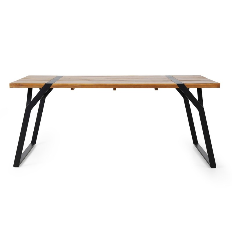 Modern Industrial Dining Table - Black Acacia Wood & Metal Frame, 70" L x 35" D gallery