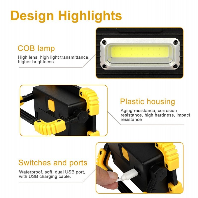 2Pcs LED+COB Work Light USB Rechargeable Spotlight Floodlight Camping Emergency gallery