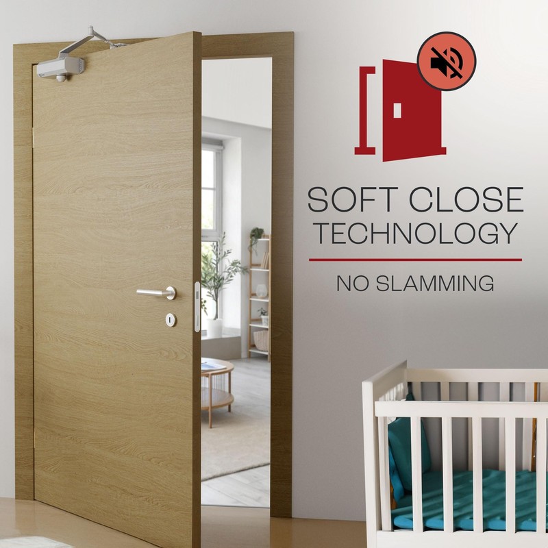 PrimeWare DC-300 Automatic Adjustable Door Closers for Home | Soft Close, No gallery