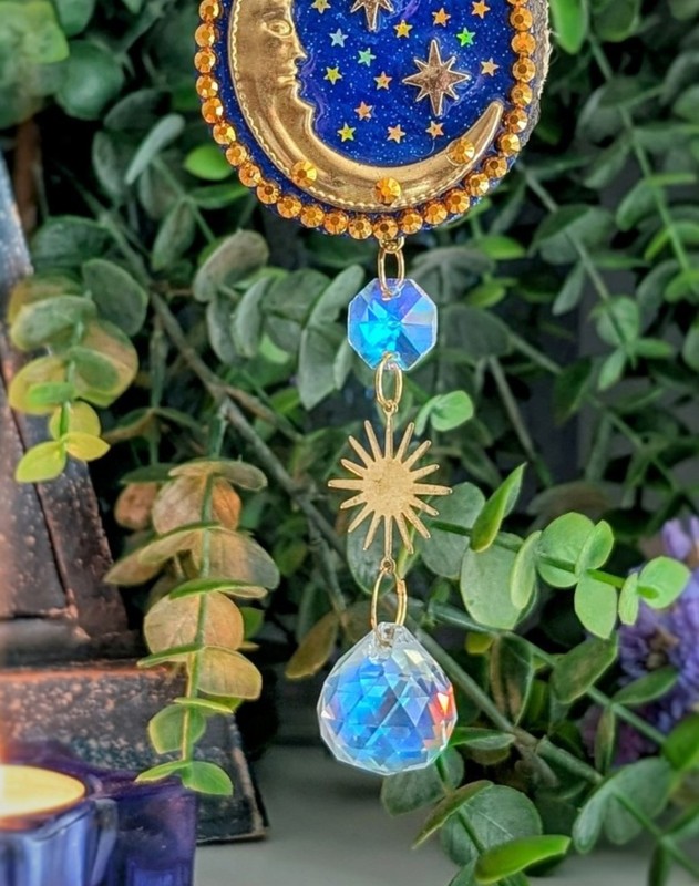 Celestial Crescent Moon Sun Catcher, Vintage 90s Inspired, Whimsigoth,... gallery