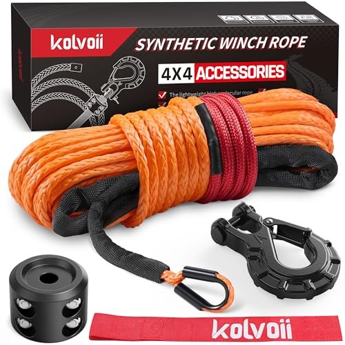Synthetic Winch Rope Kit 9,650lbs Winch 1/4" x 50ft Orange Rope, Black Hook gallery