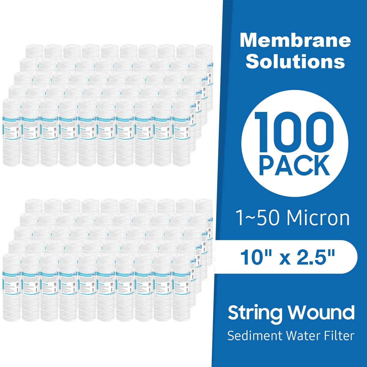 100 Pack 10"x2.5" String Wound Whole House Sediment Water Filter RO Replacement gallery
