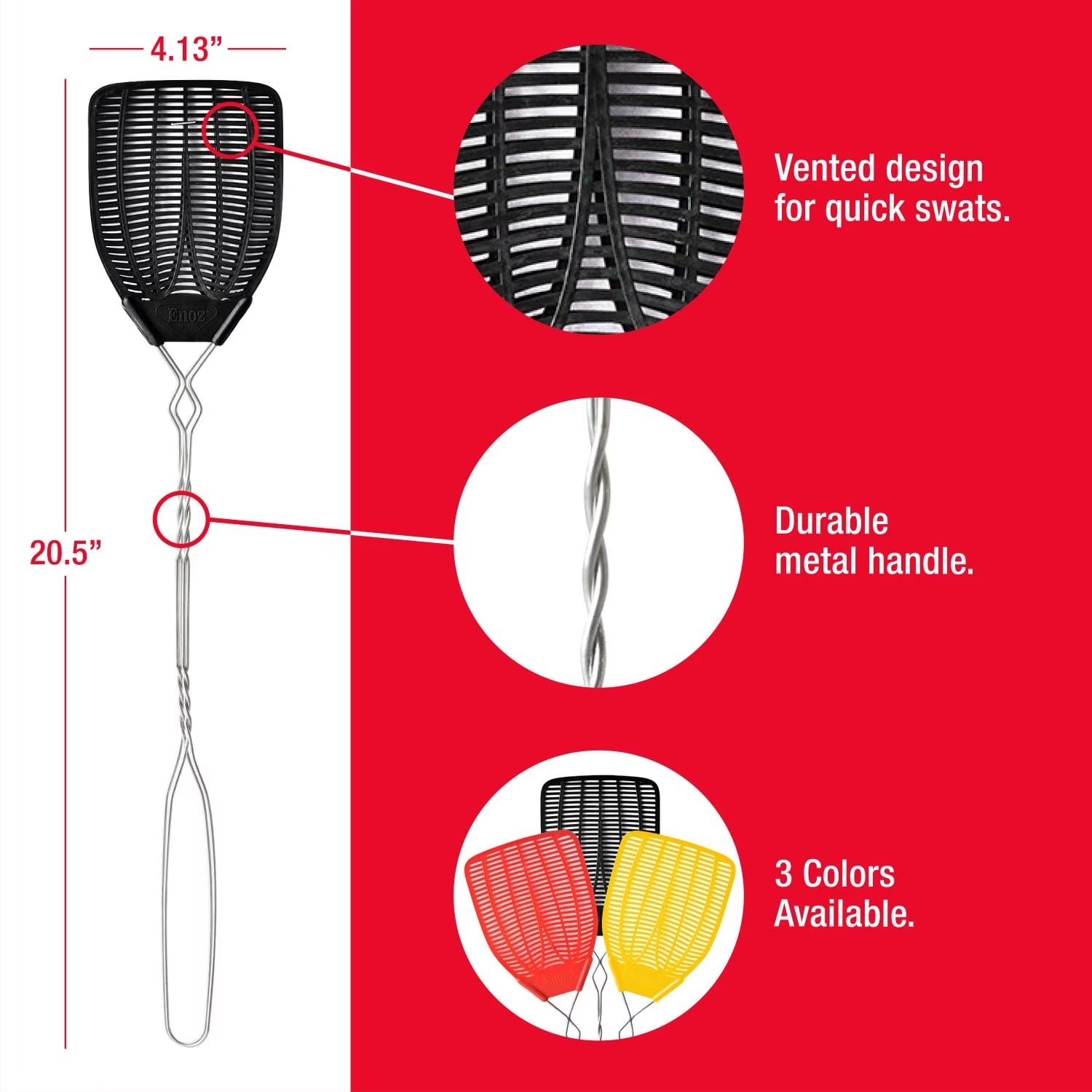 (3 pack) Enoz Fly Swatter, Wire Handled Plastic Fly Swatter, Assorted Colors gallery