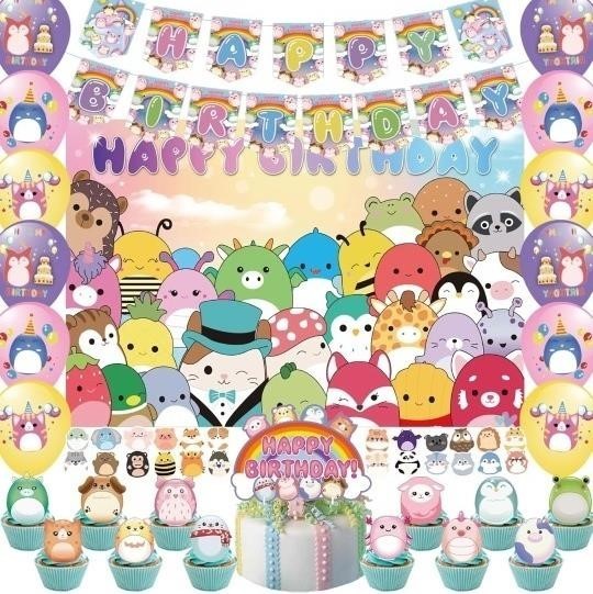 102 pcs Squishmallow Birthday Banner/Balloons/Stickers and More Party Decor gallery