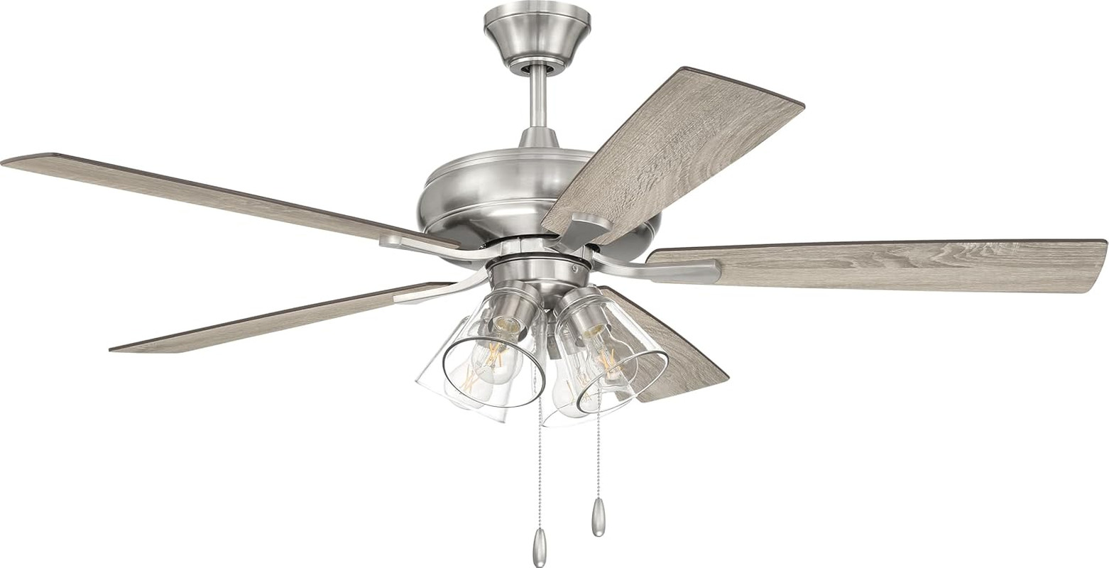 Eos Clear Light 52" Ceiling Fan with LED, Brushed Nickel Finish gallery