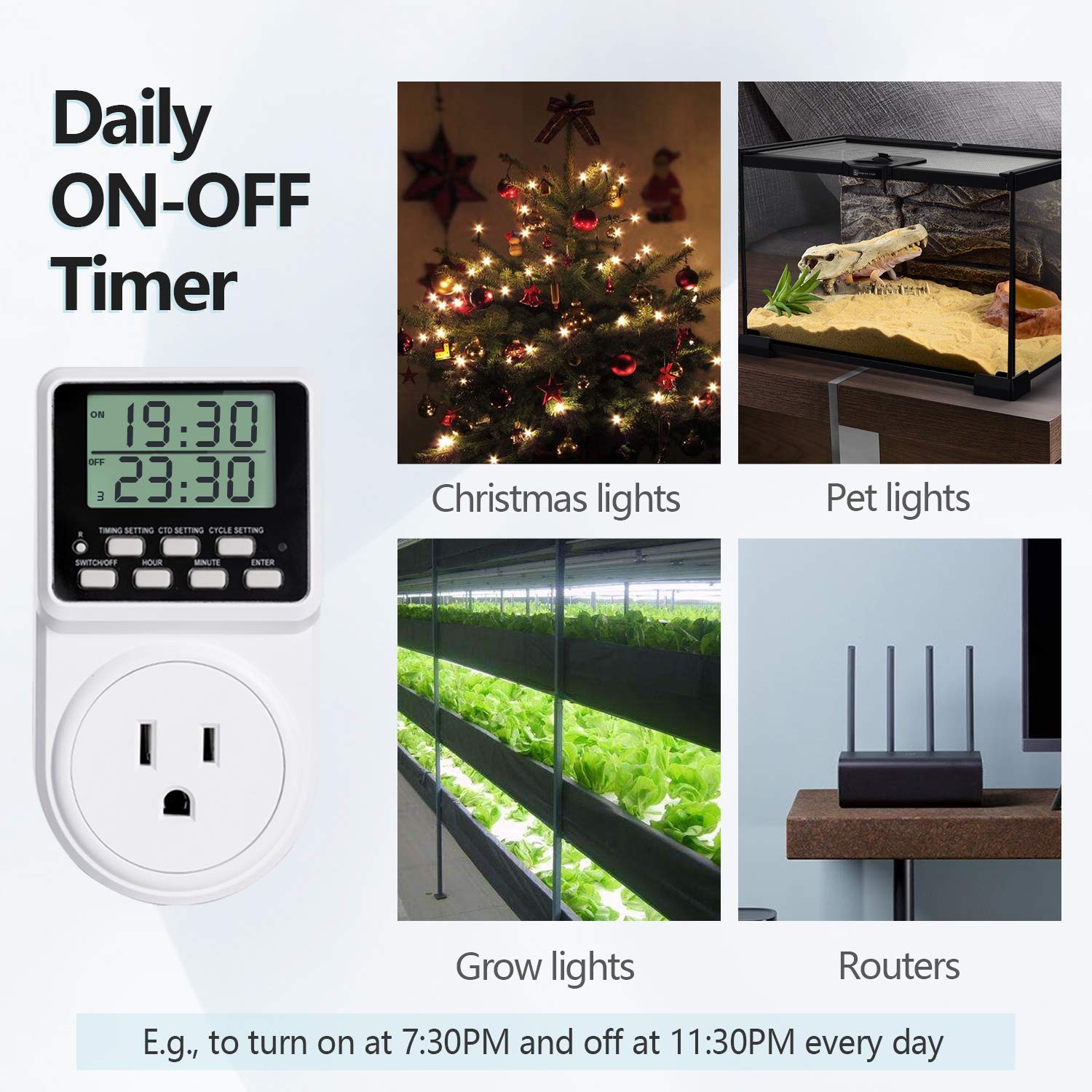 24-Hour Programmable Timer Plug for Electrical Outlet, 120V, 15A gallery