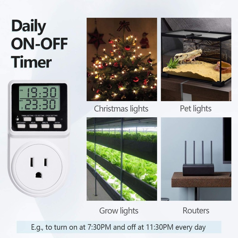 24-Hour Programmable Timer Plug for Electrical Outlet, 120V, 15A gallery