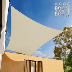5-24ft Beige Waterproof Rectangle Sun Shade Sail Mesh w/8″ Kits for Garden Yard