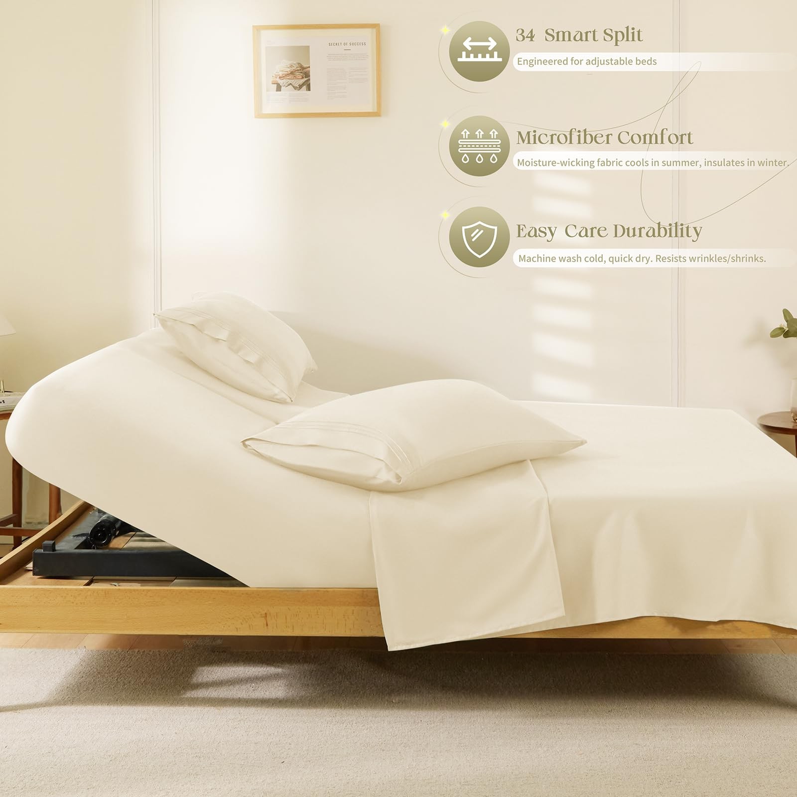 4 Piece Split Head King Sheets Sets for Adjustable Bed , Flex Head Split Top ... gallery
