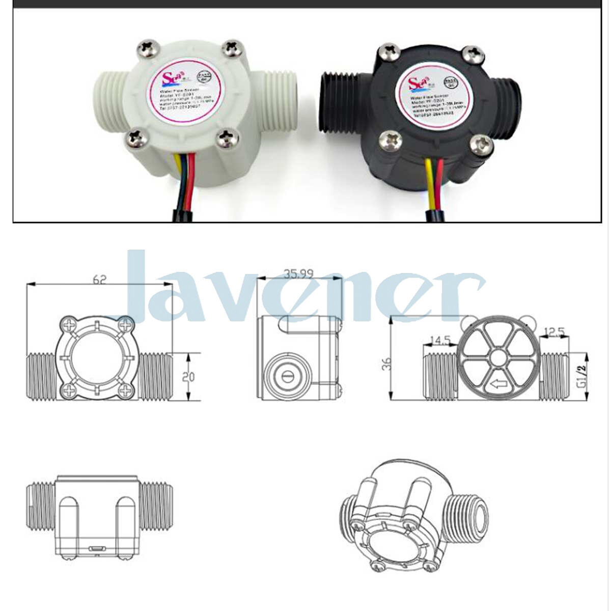 G1/2" 1-30L/min Water Flow Sensor Switch Flowmeter Flow Meter Water Control gallery