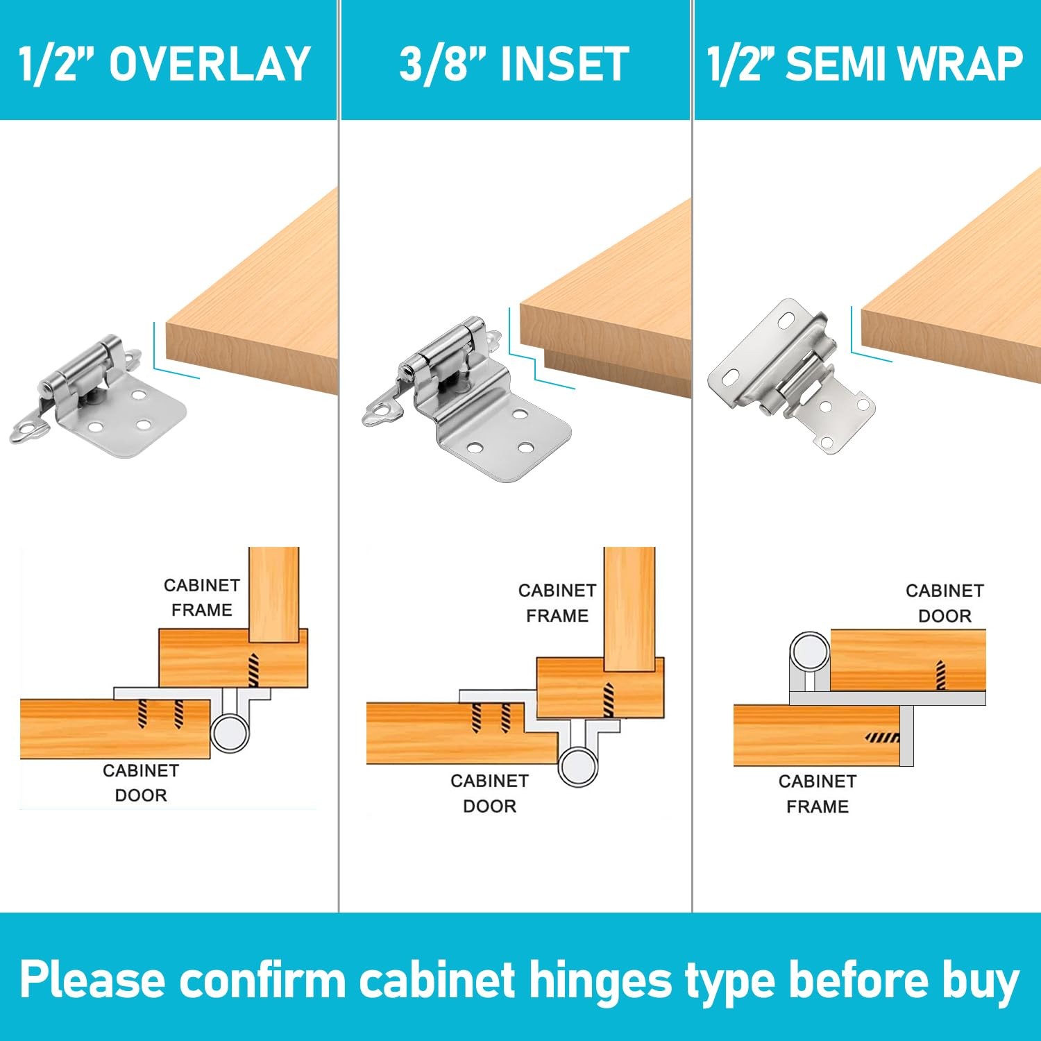 Funghwang 50 Pack 25 Pairs 1/2 Inch Overlay Kitchen Cabinet Hinges Brushed gallery