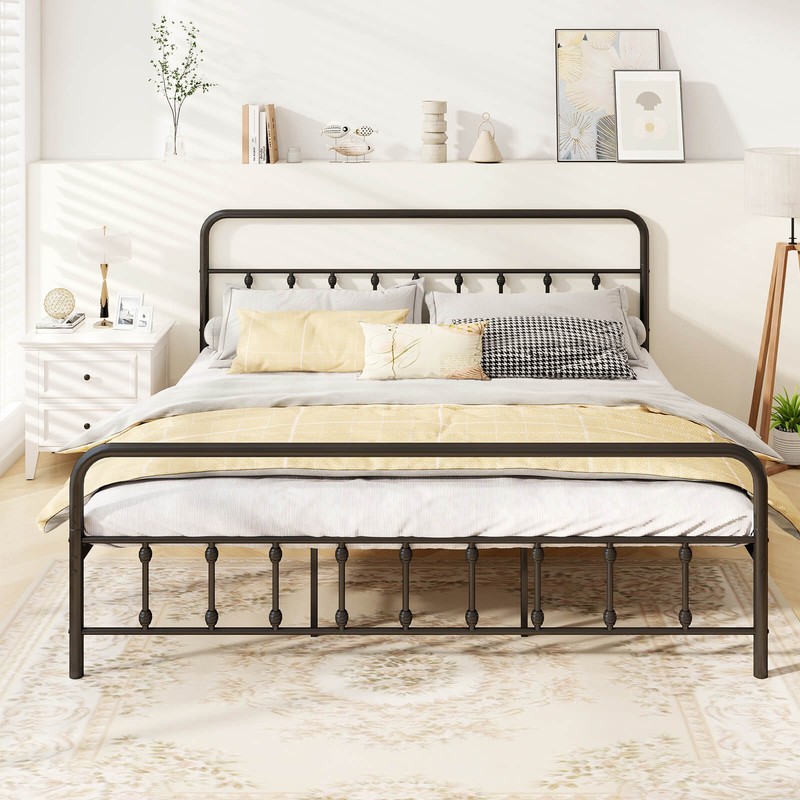 King Size Bed Frame with Headboard Under Bed Storage No Box Spring Needed Black gallery