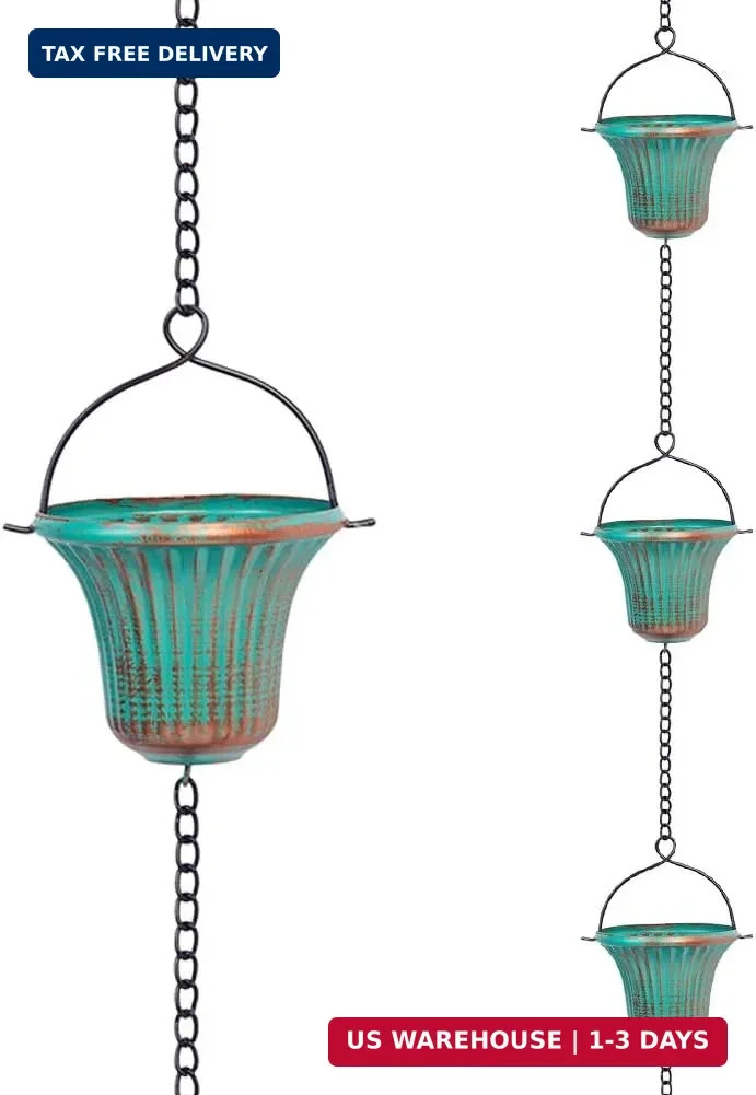 11ft Rain Chains for Outside, 12 Cups Rain Catcher Chain Replacement Downspout f gallery
