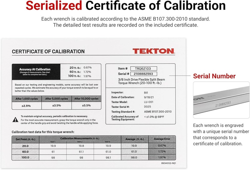 TEKTON 3/8 Inch Drive 72-Tooth Split Beam Torque Wrench (20-100 ft.-lb.) gallery