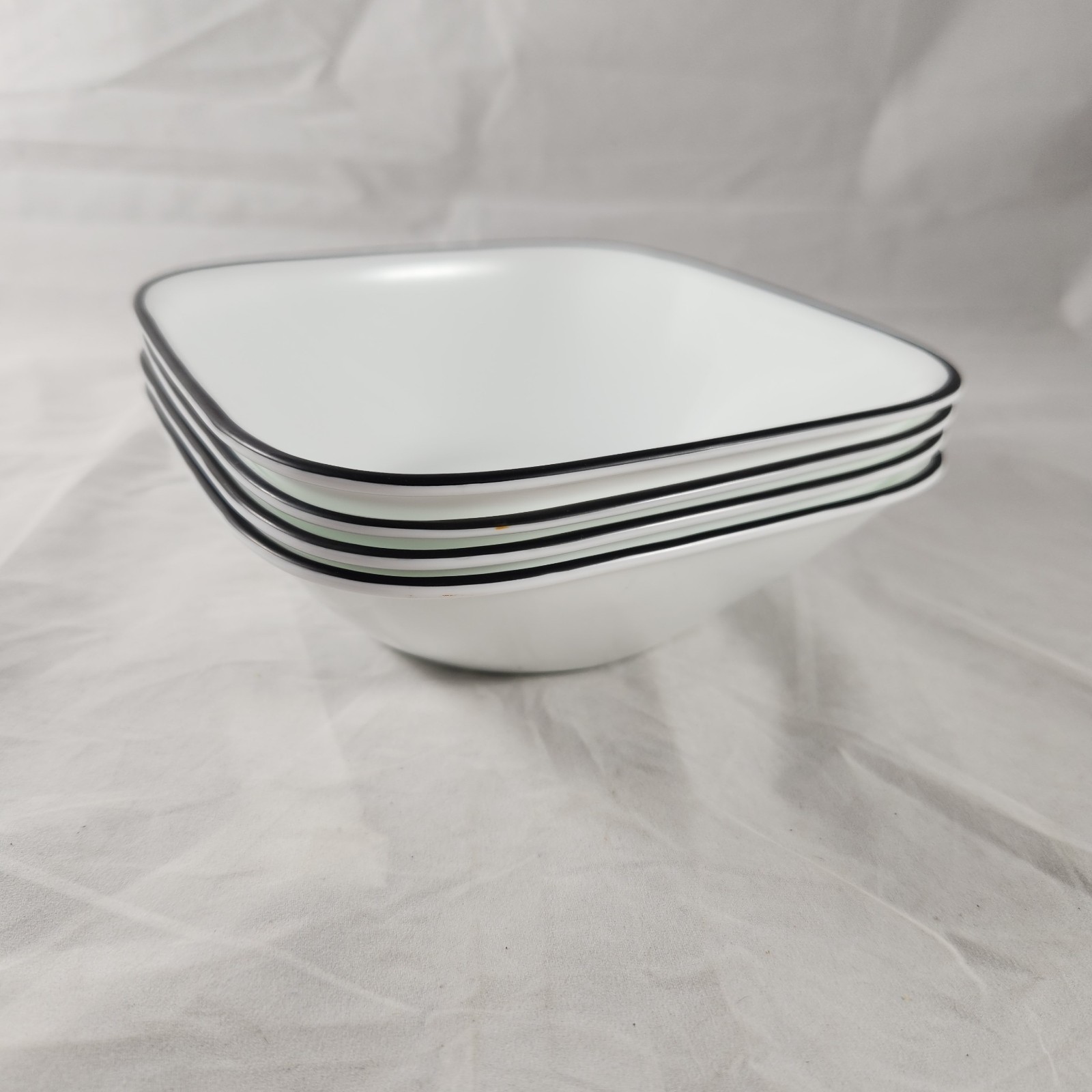 Corelle Simple Lines Square Soup Cereal Bowls Set of 4 White Black 6.5" gallery