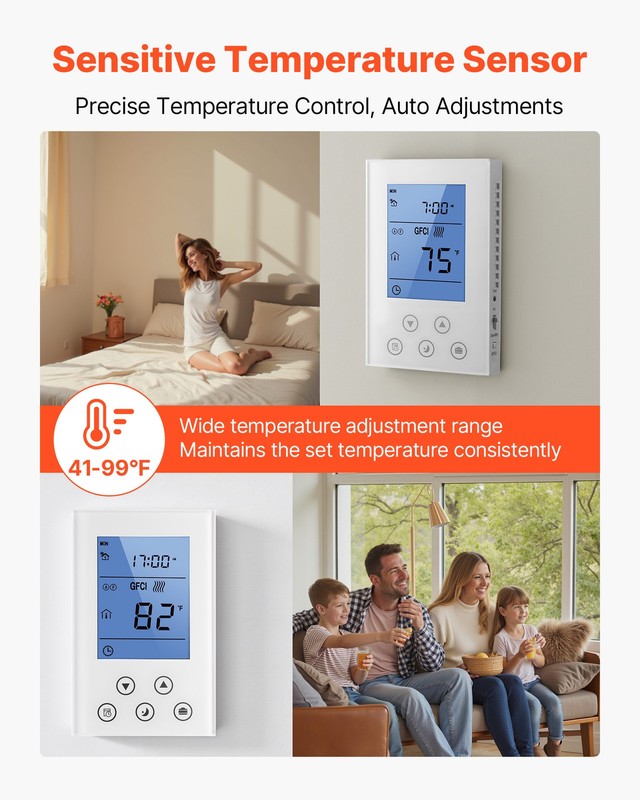 VEVOR 7 Day Programmable Thermostat for Underfloor Heating Heat Pump White gallery