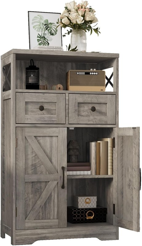 Charming Rustic Grey Storage Hutch with Open Shelf & Easy Assembly - 42.5 Inches gallery