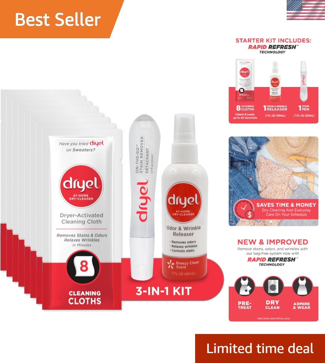 Gentle Laundry Care: At-Home Dry Cleaner Kit with Stain Remover & Wrinkle Spray gallery