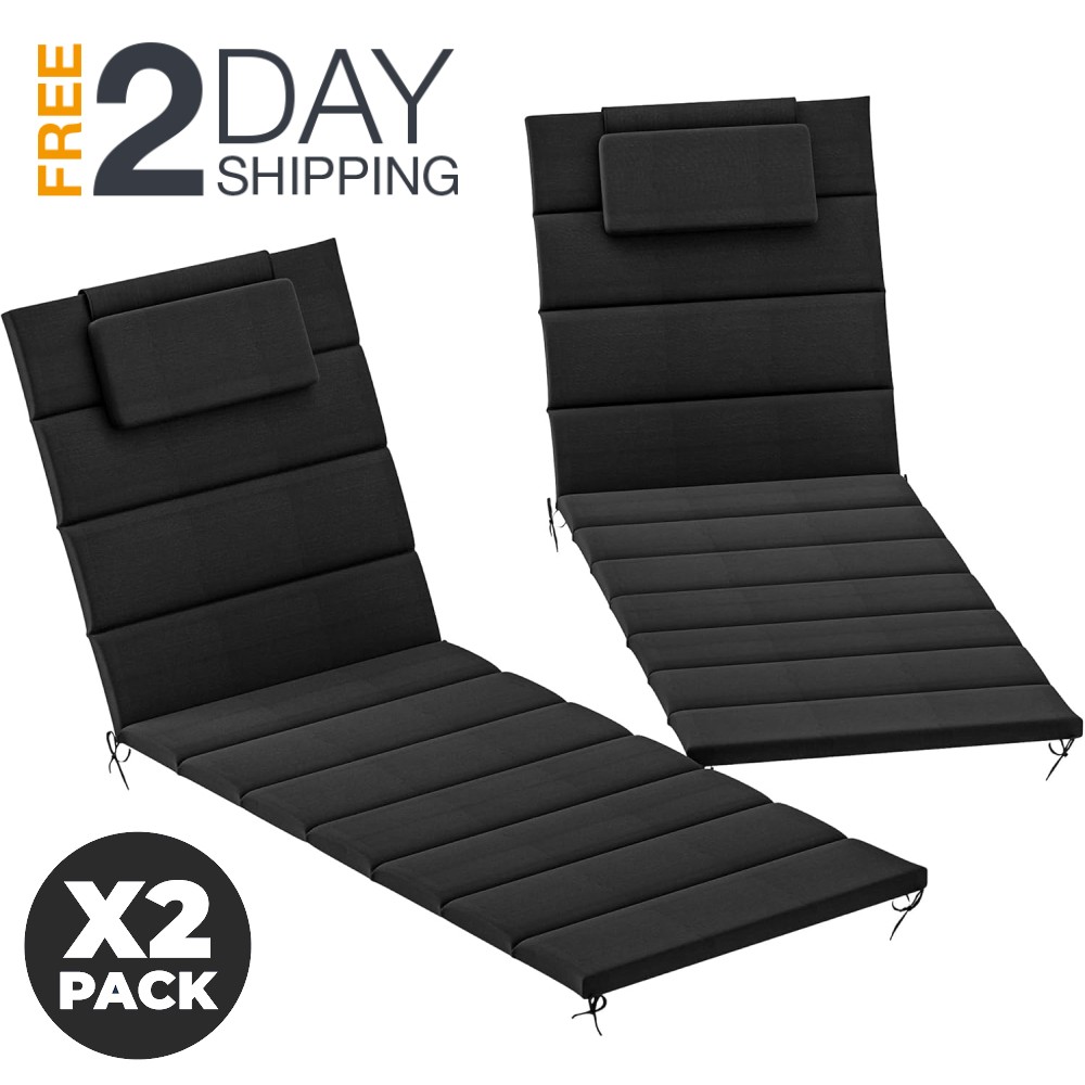 Black Outdoor Pool Chaise Lounge Cushions Set Of 2 For Patio Furniture Clearance gallery