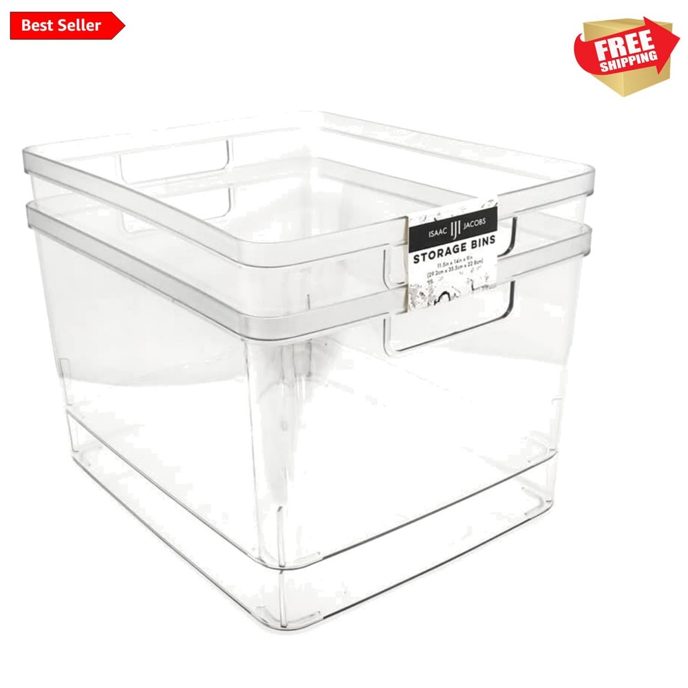 2-Pack Extra-Large Clear Storage Bins 11.5” L x 14” W x 9” H w/Cutout Handles...