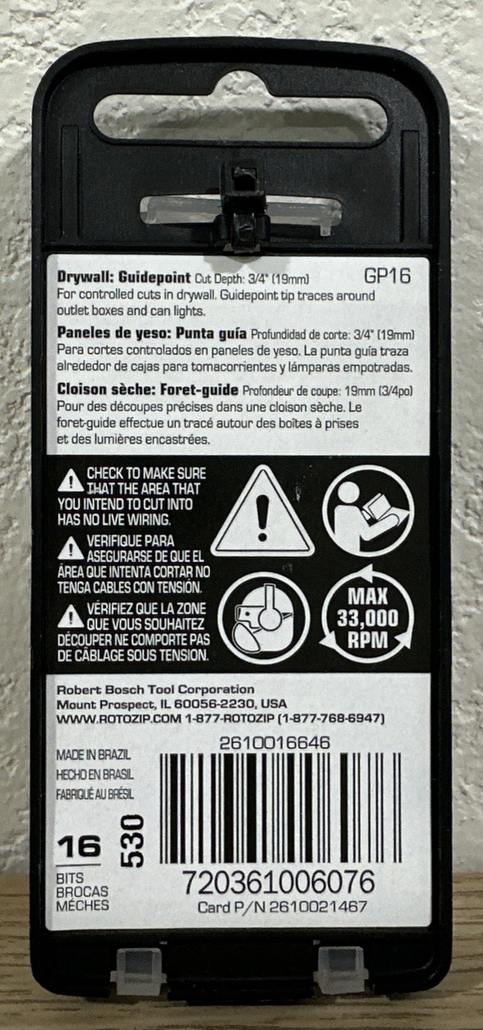 New Roto Zip GP16 1/8" Guidepoint Drywall Cutting Zip Bit, 16-Pack gallery