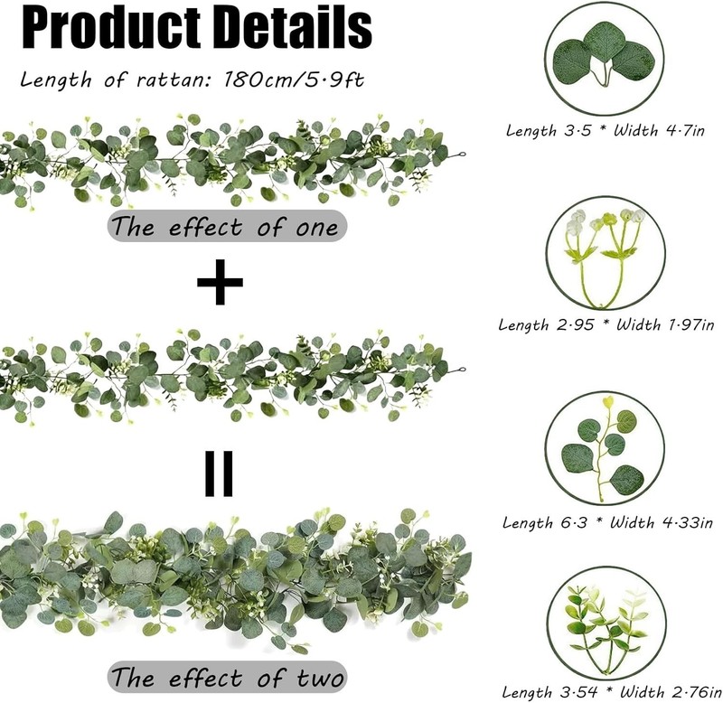 2 Pack Artificial Eucalyptus Garland, Artificial Greenery Fake Eucalyptus Leaves gallery